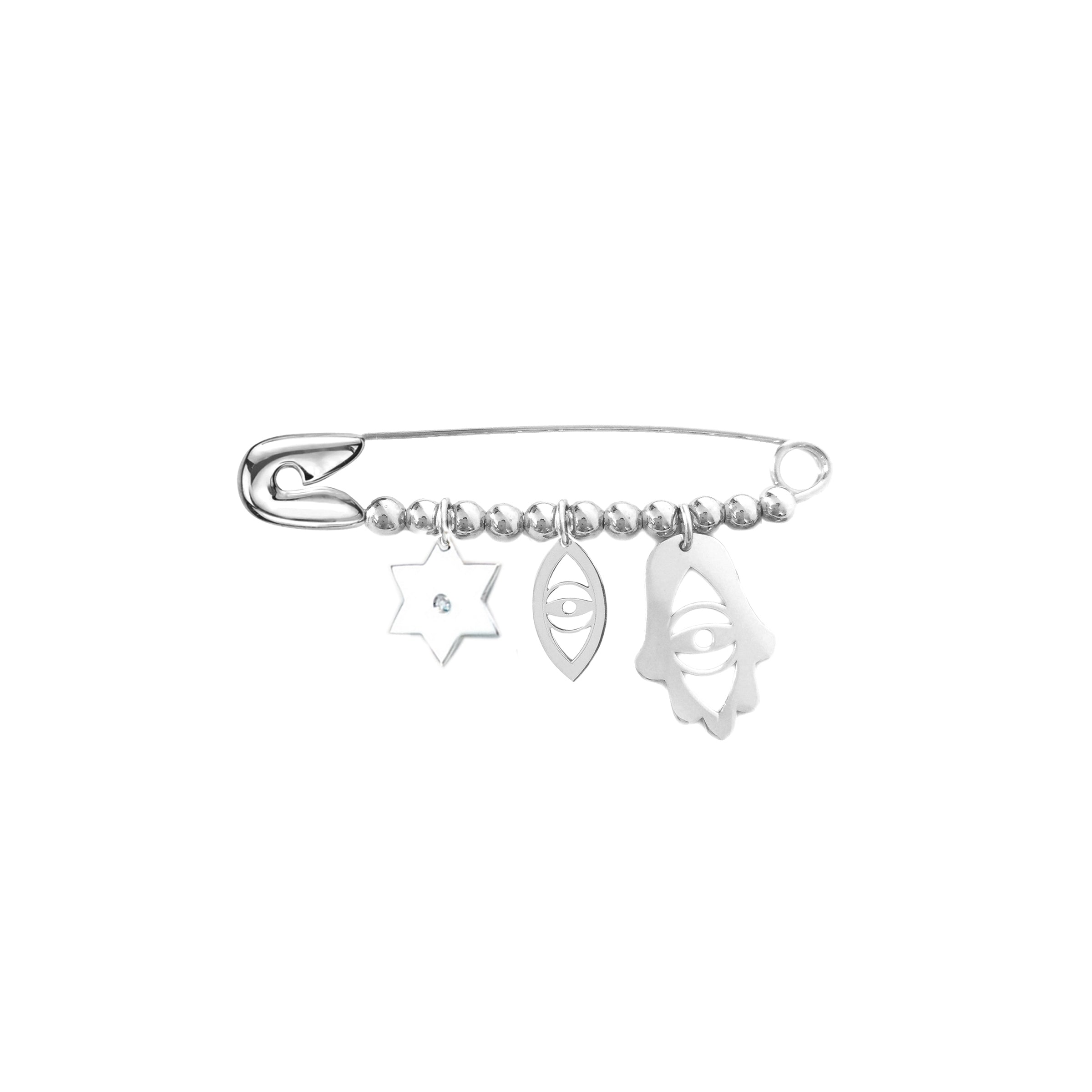 Baby Hamsa, Evil Eye and Magen David Pin