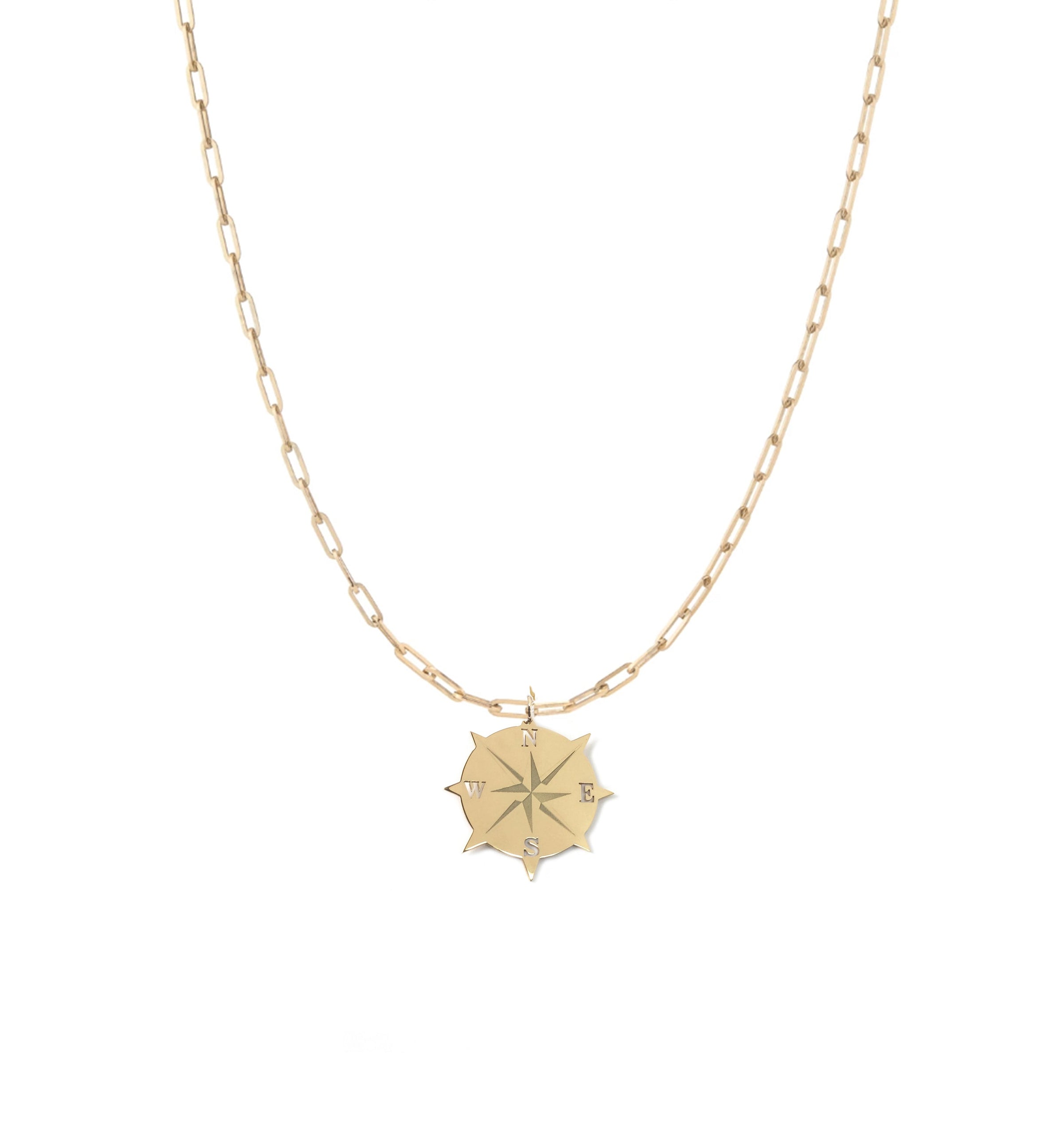 Compass Medallion Paperclip Necklace
