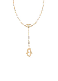 Steph Evil Eye and Hamsa Lariat Necklace