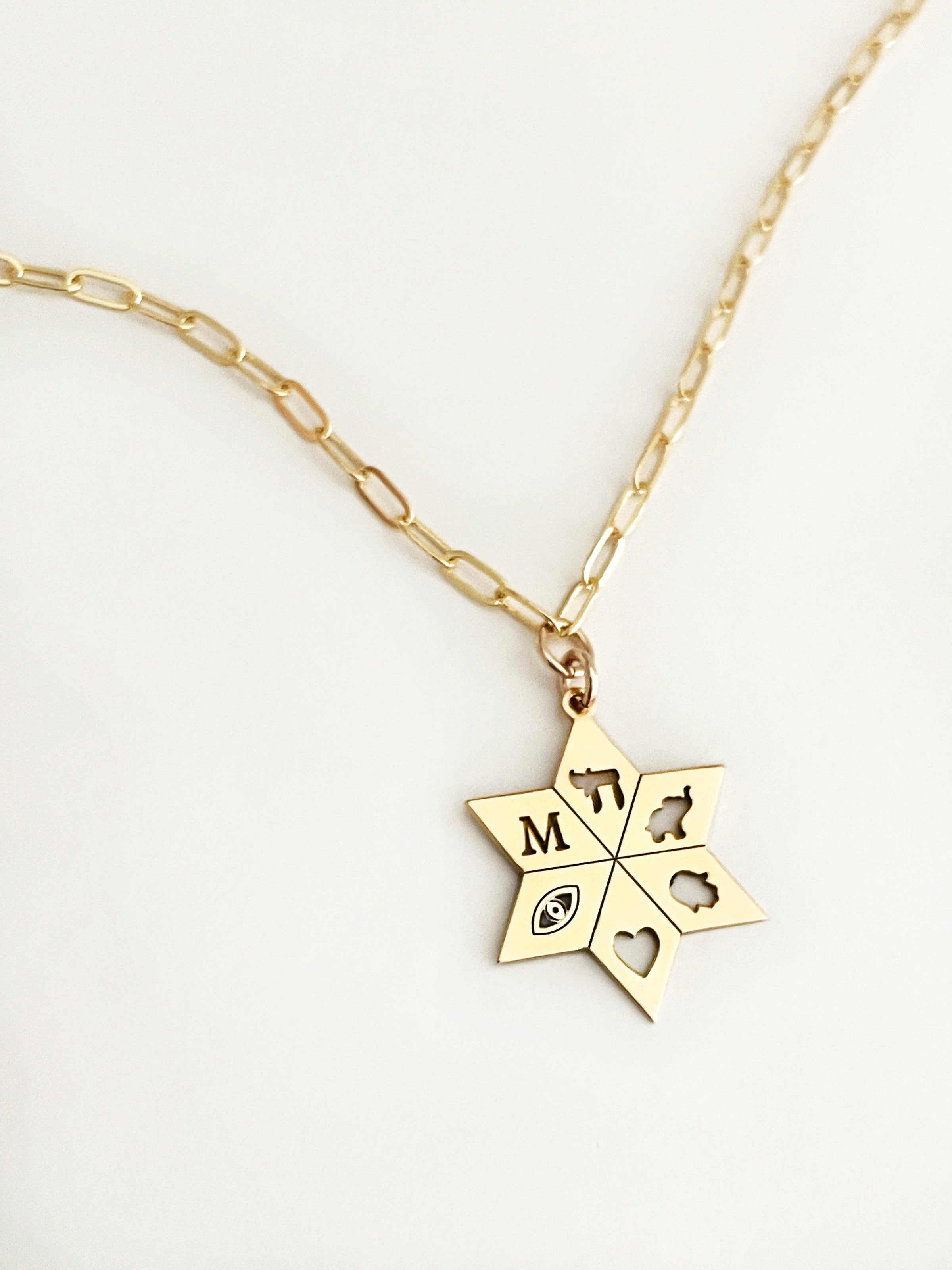 Amelia Star of David Initial Paperclip Necklace