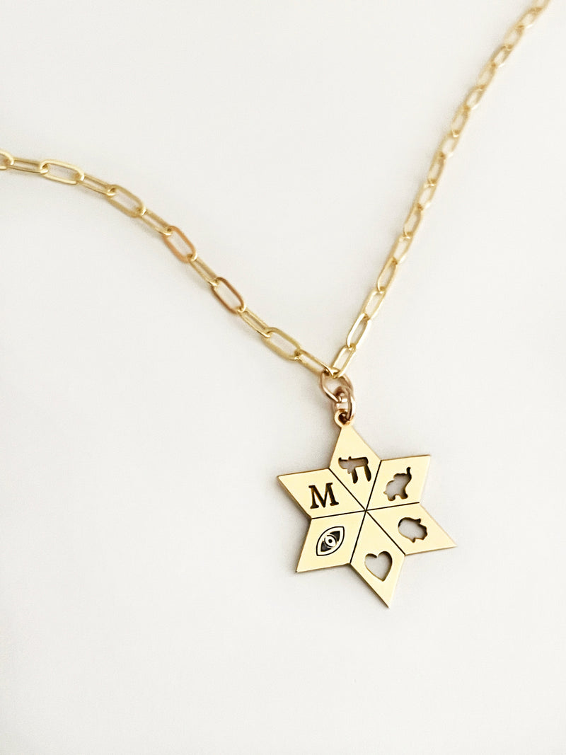 Amelia Star of David Initial Paperclip Necklace