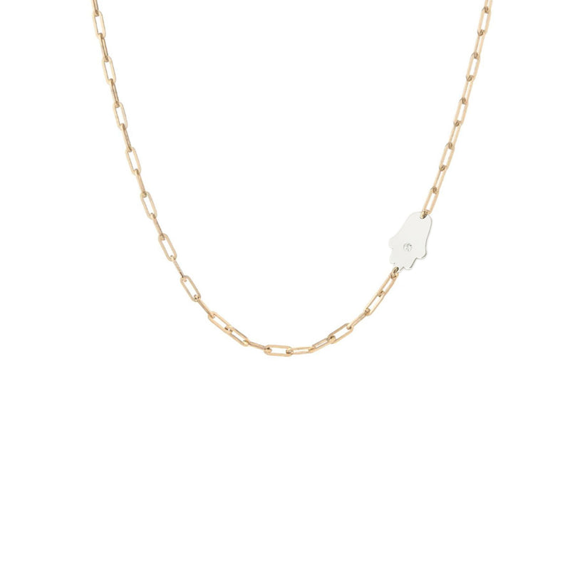 Dani Hamsa Diamond Paperclip Necklace